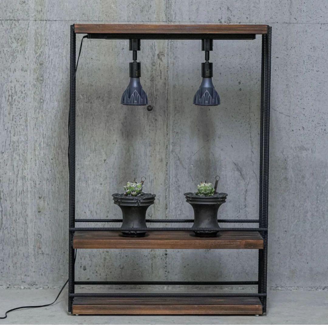 育成ライト3つ付き☆植物育成棚　ダクトレール付き アイアンシェルフ