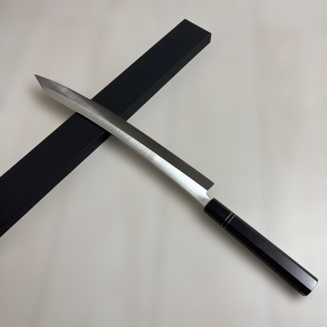 新品　ステン本焼V金10号　切付　鬼反り包丁360mm 高級黒檀八角柄