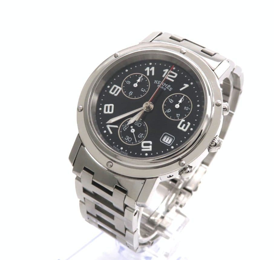 【エルメス】HERMES 腕時計 ’クリッパークロノグラフ‘ ブラック☆極美品☆