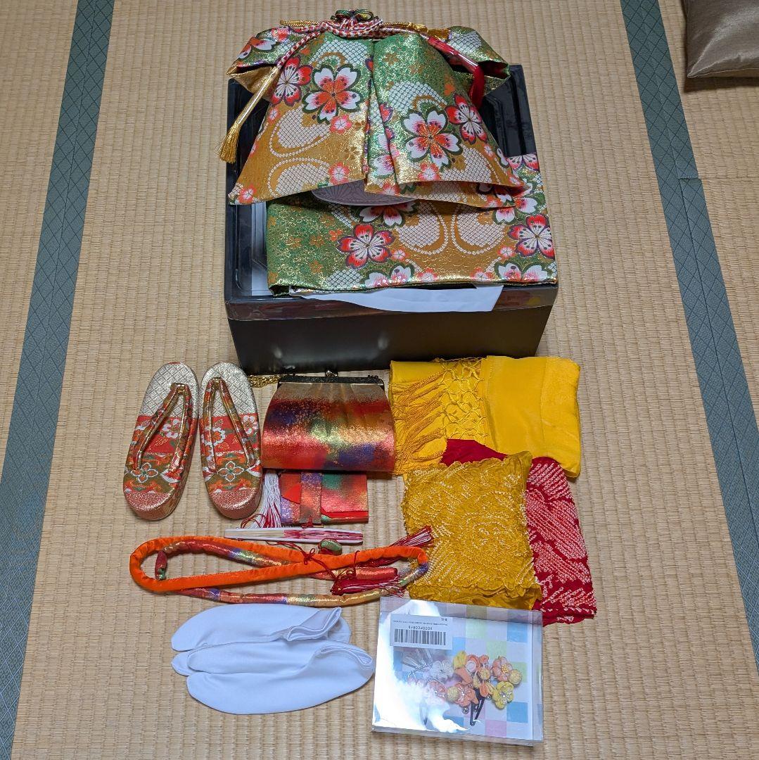 七五三　7歳向け　結び帯　筥迫　草履・足袋　バッグ　髪飾り　美品