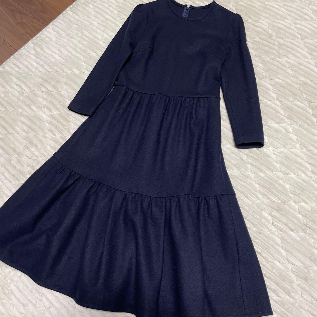 ボーダーズアットバルコニー　ウールジャージーワンピース　ネイビー　36