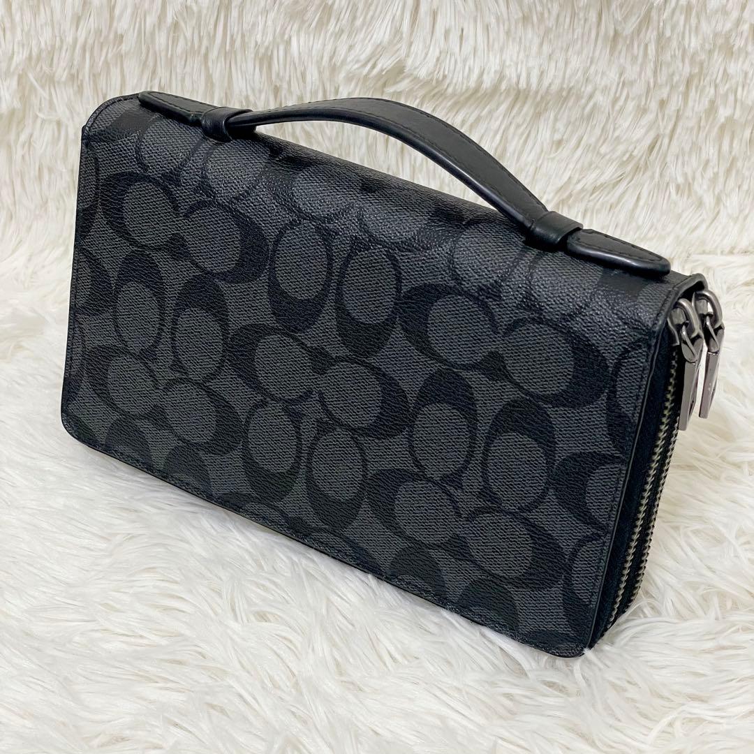 【美品】COACH ダブルジップ トラベル オーガナイザー シグネチャー 長財布