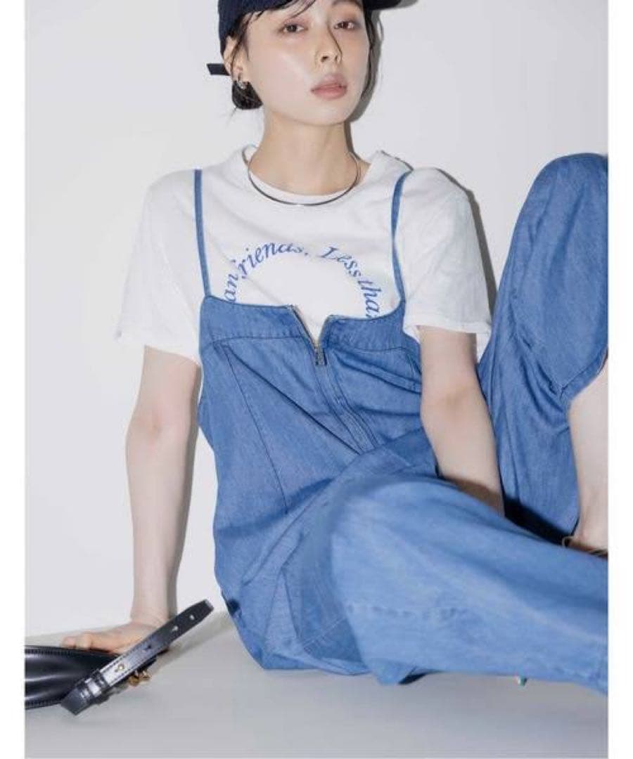 新品　今季　エイミーロウ　フロントジップ テンセルデニムサロペット　ブルー