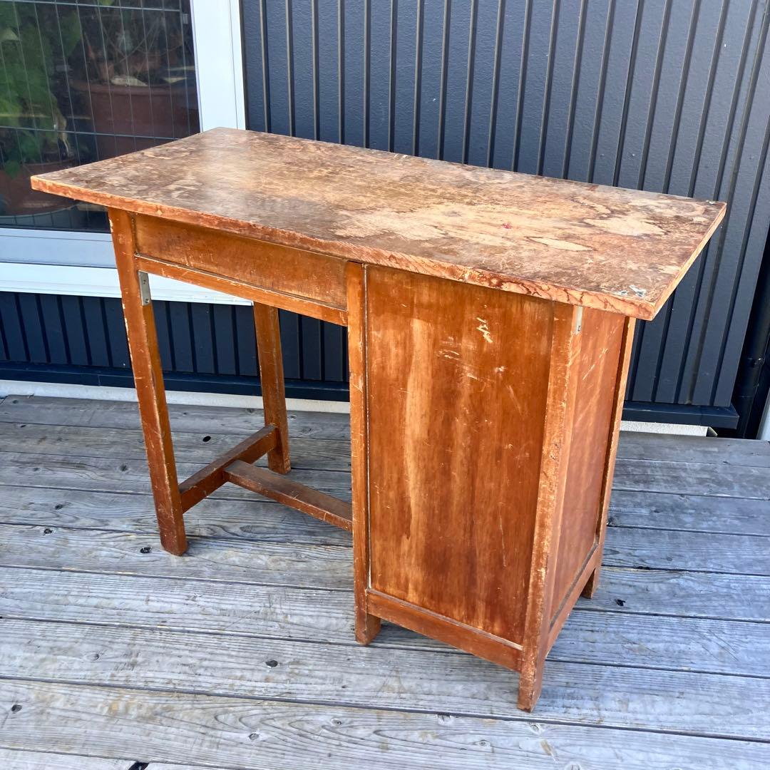 昭和レトロ 古家具 木製 片袖 書斎机 勉強机 文机 古道具 ヴィンテージ