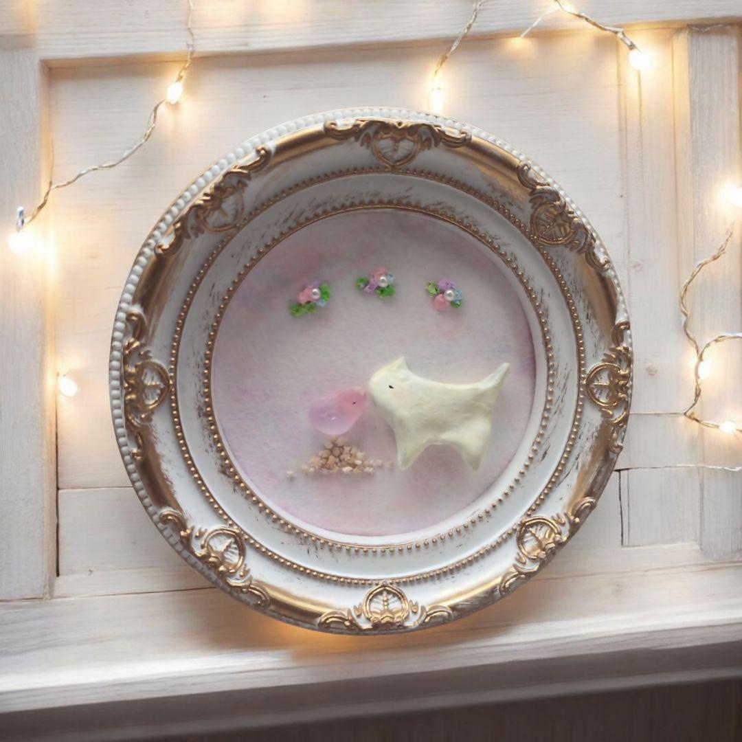 「勇気の一歩 ～猫さんに近づきたい小鳥の物語～」シーグラスアート