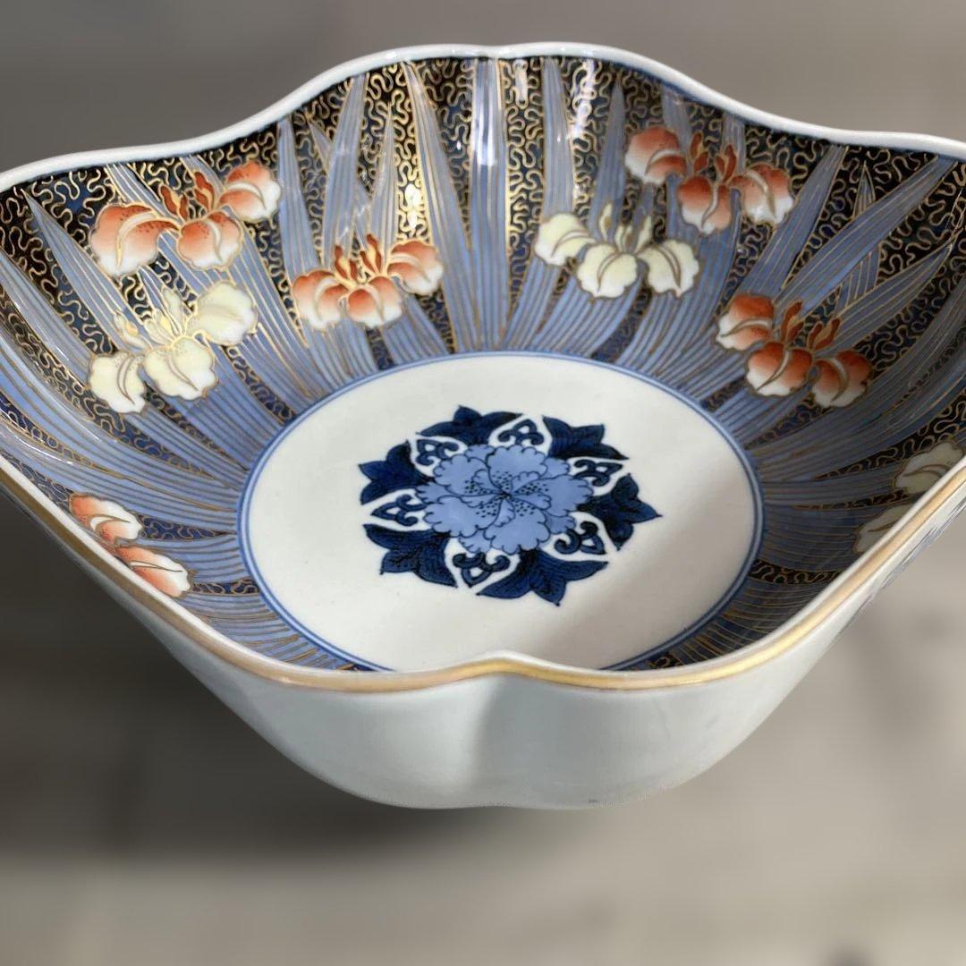 【古伊万里文】古伊万里の伝統　日本名窯　有田古伊万里文　染錦金ミル菖蒲文　花渕鉢