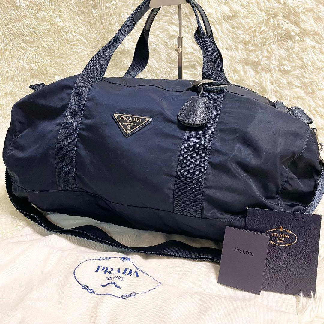 希少・美品　プラダ 三角ロゴ 金具 2way レザー ナイロン ボストンバッグ