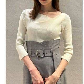 ♛かぼちゃ▾▾▾ ドレープデコルテリブニットアシメギャザーニットプルオーバ