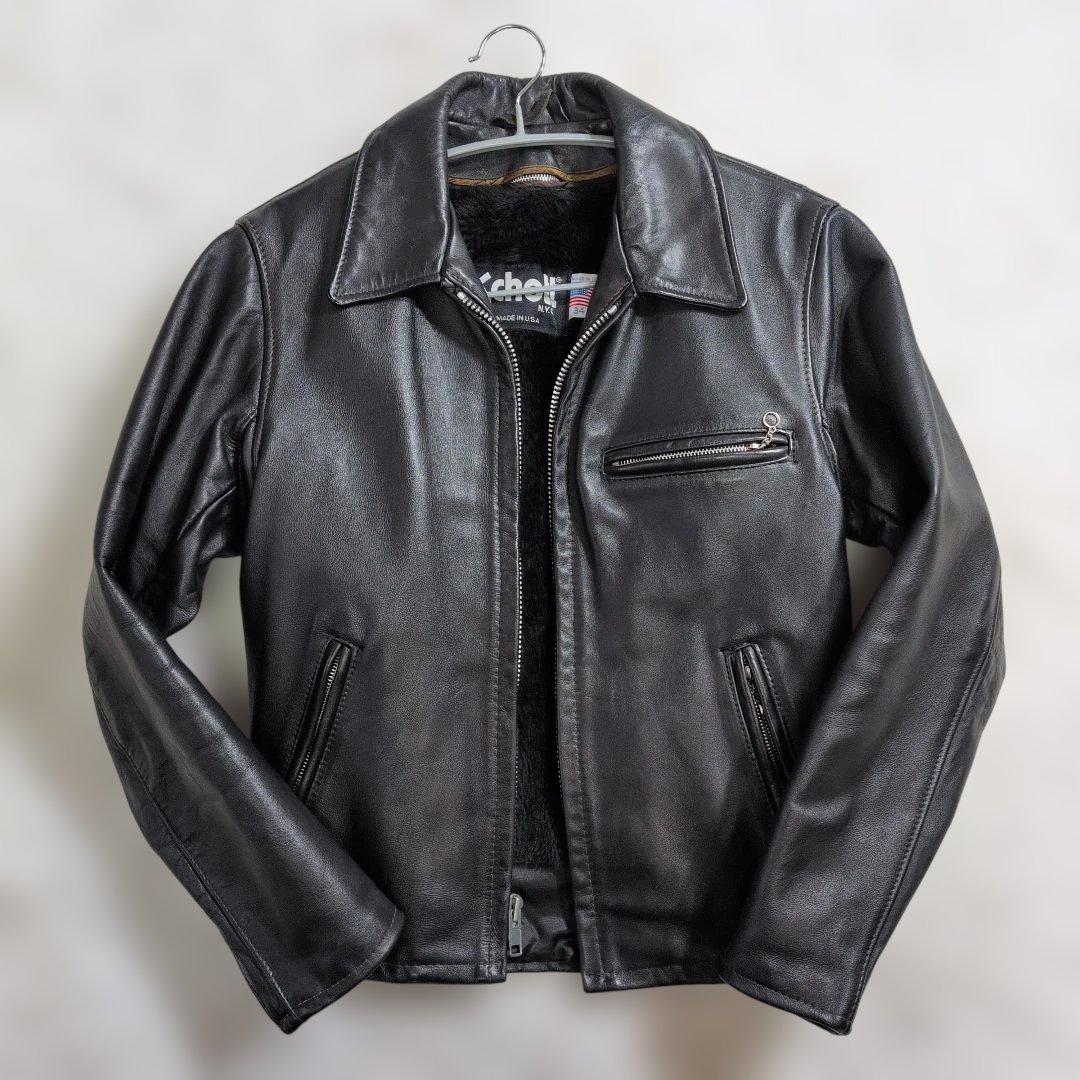 美品★Schott 642 ライナー付 シングルライダース 34 黒 トラッカー