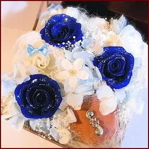 オルゴール　プリザーブドフラワー青いバラブルーローズ　星に願いをフラワーボックス