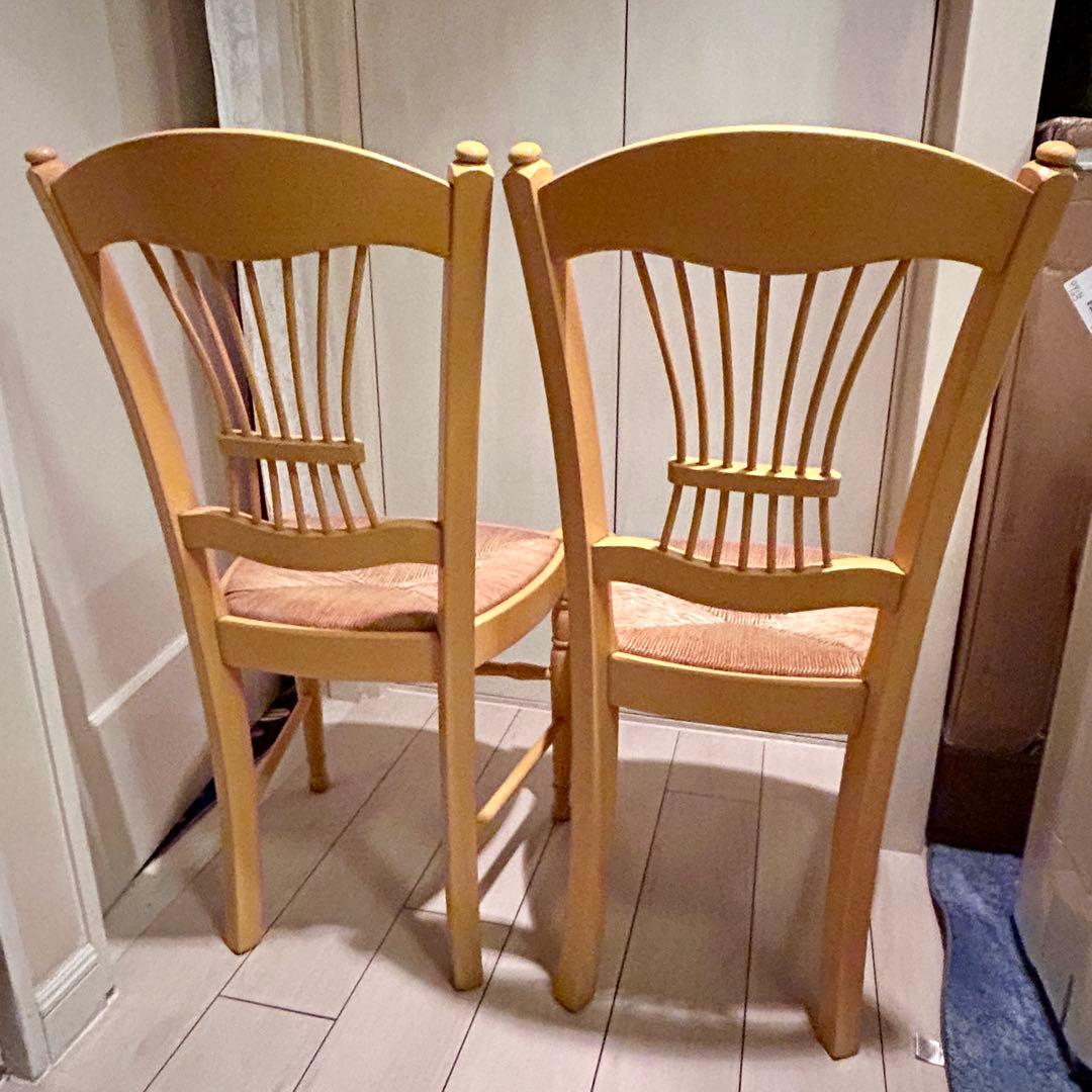 ビンテージ　イエロー　木製ラッシュシートチェア②