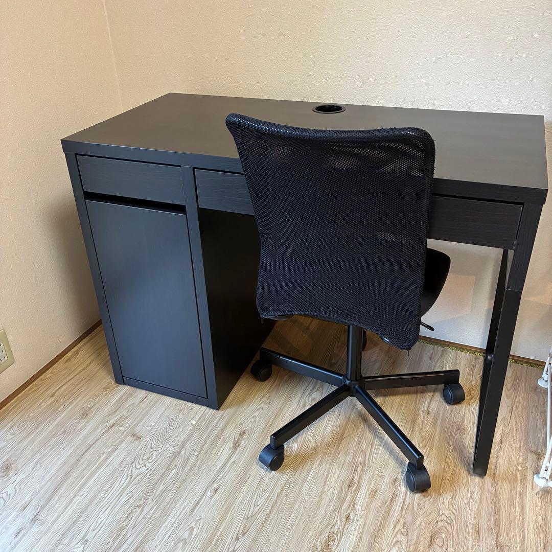 【直接引き渡し】IKEA ミッケ 黒　作業机 学習机 デスク テーブル引出し