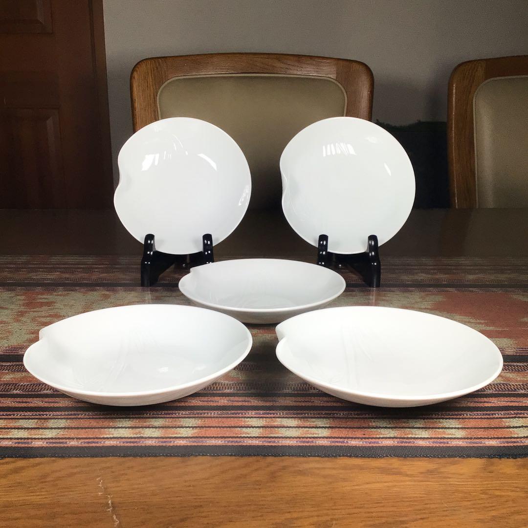 『フォロうー特価』　中村　清六　高麗庵清六窯　『竹彫一方押皿』　白磁　中皿　5枚