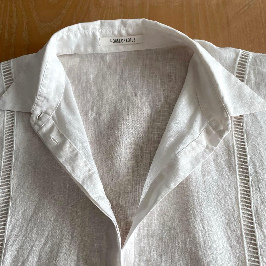 ハウスオブロータス　リネンハシゴ刺繍スクエアシャツ ブラウス　桐島かれん　白