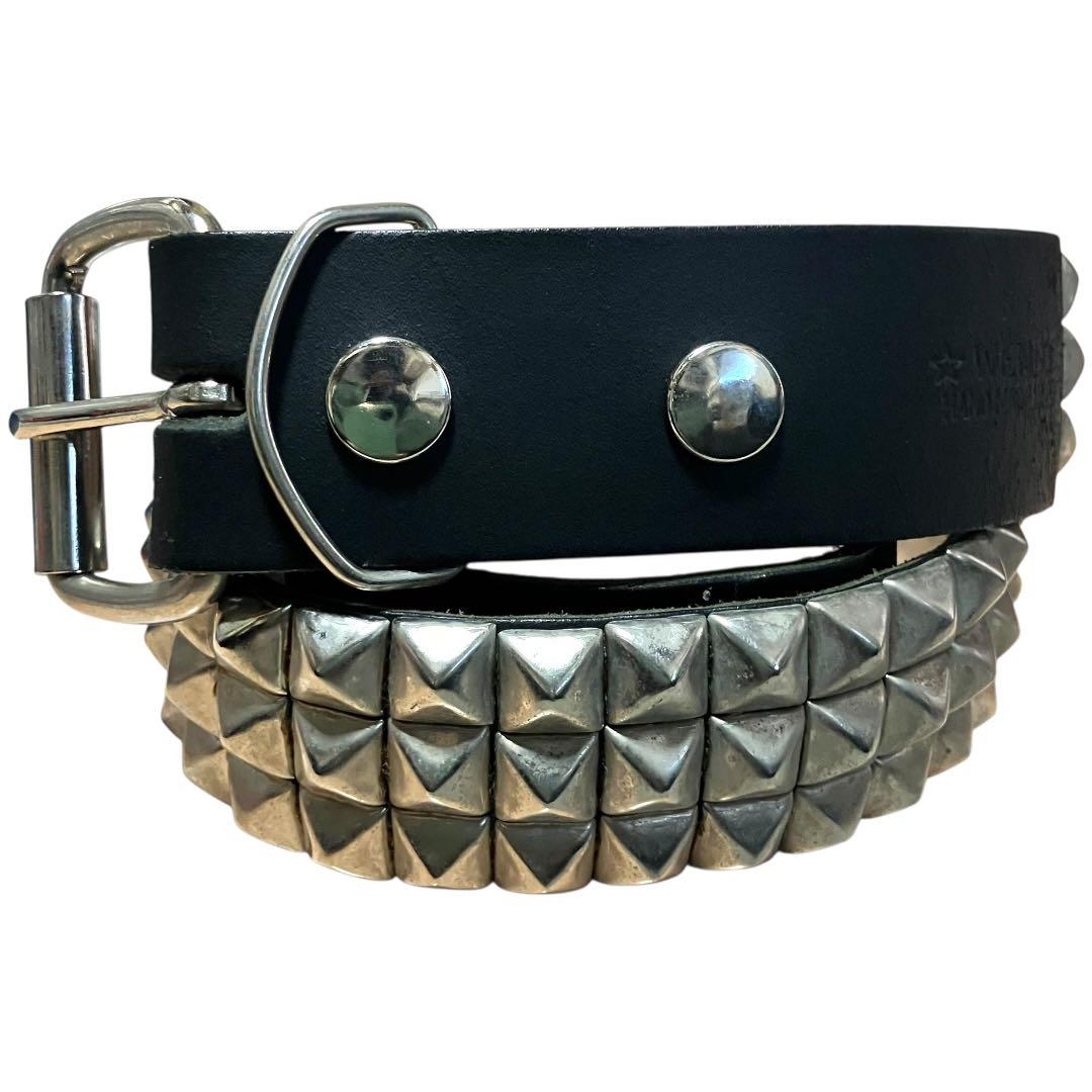 WENDY'S ピラミッドスタッズ　ハンドメイド　レザーベルト　3連　UK