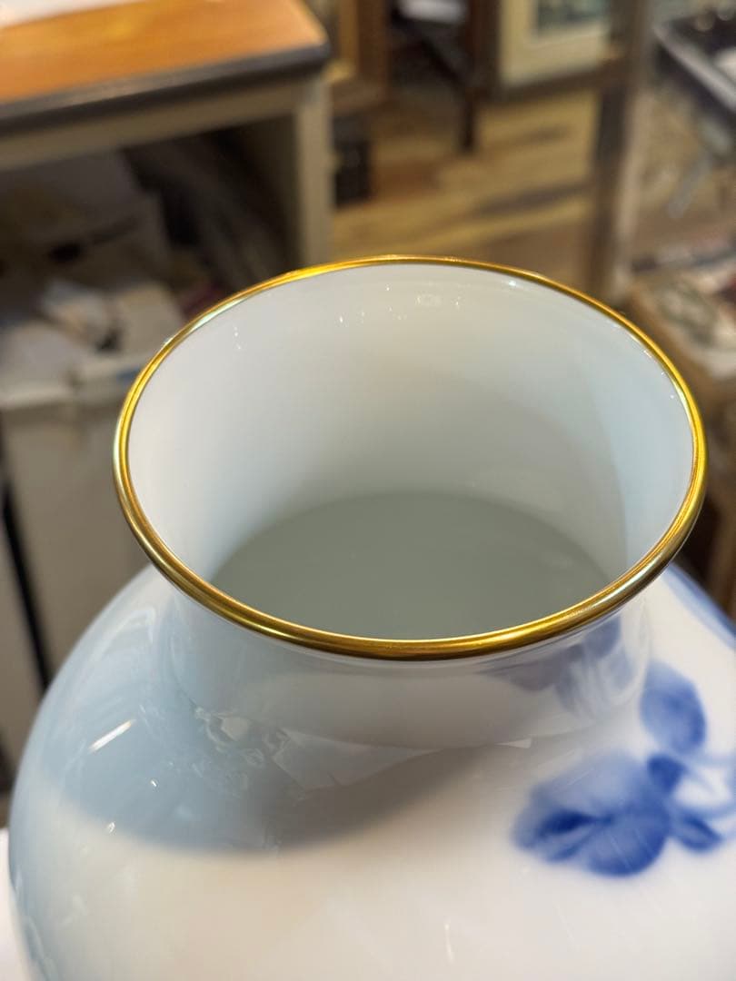 590＊大倉陶園　ブルーローズ　大花瓶　35.5cm　フラワーベース　陶磁器