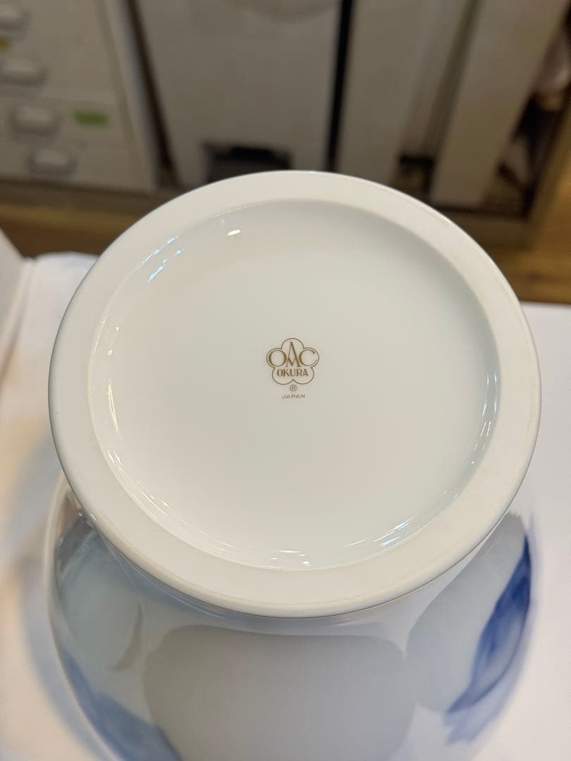 590＊大倉陶園　ブルーローズ　大花瓶　35.5cm　フラワーベース　陶磁器