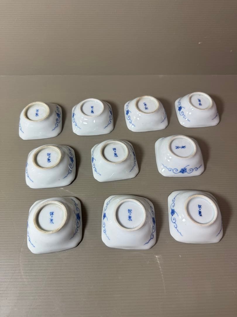 2893 深川製磁　染付唐草蓮花紋　小鉢　10客　6cm 時代物