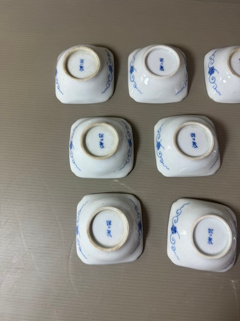 2893 深川製磁　染付唐草蓮花紋　小鉢　10客　6cm 時代物