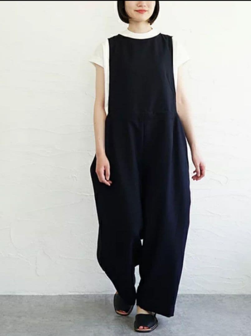 mizuiro ind ボートネックサロペット　ブラック