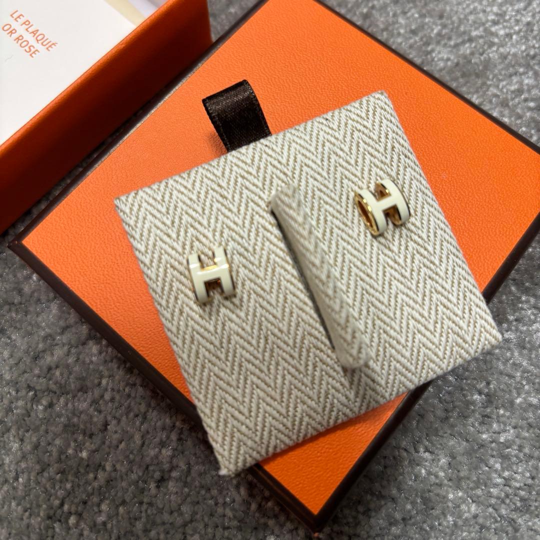 【ミニポップH】HERMES エルメス ピアス ホワイト 白 ピンクゴールド