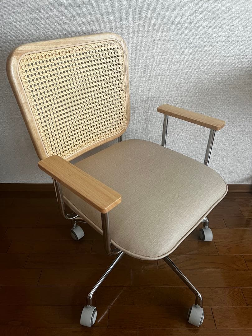 LOWYA ロウヤ　ラタン調デスクチェア　ワークチェア　キャスター付き　ベージュ