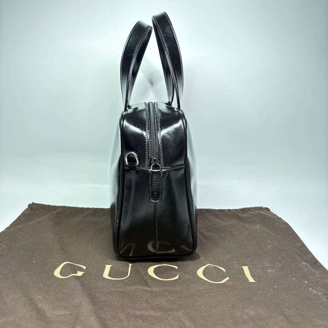 美品　グッチ GUCCI エナメル GG ハンドバッグ ヴィンテージ　ブラック