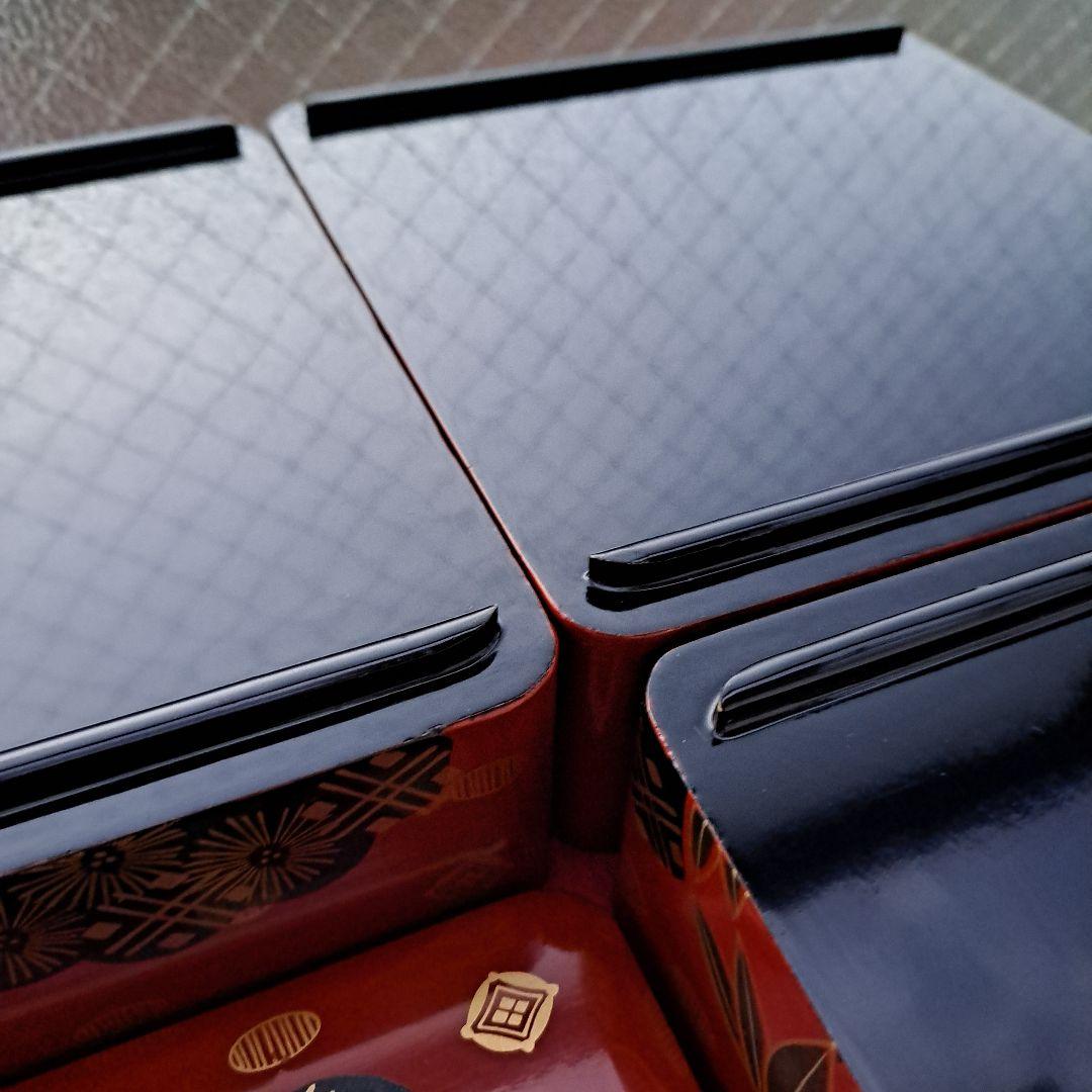 【会津漆器　6.5寸\"3段重箱】天然木製　錦絵　長期保管品