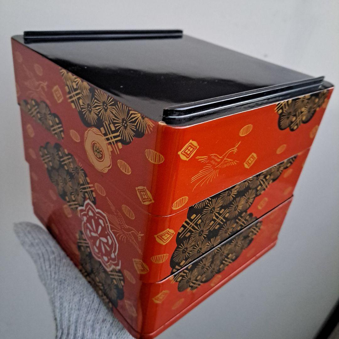 【会津漆器　6.5寸\"3段重箱】天然木製　錦絵　長期保管品