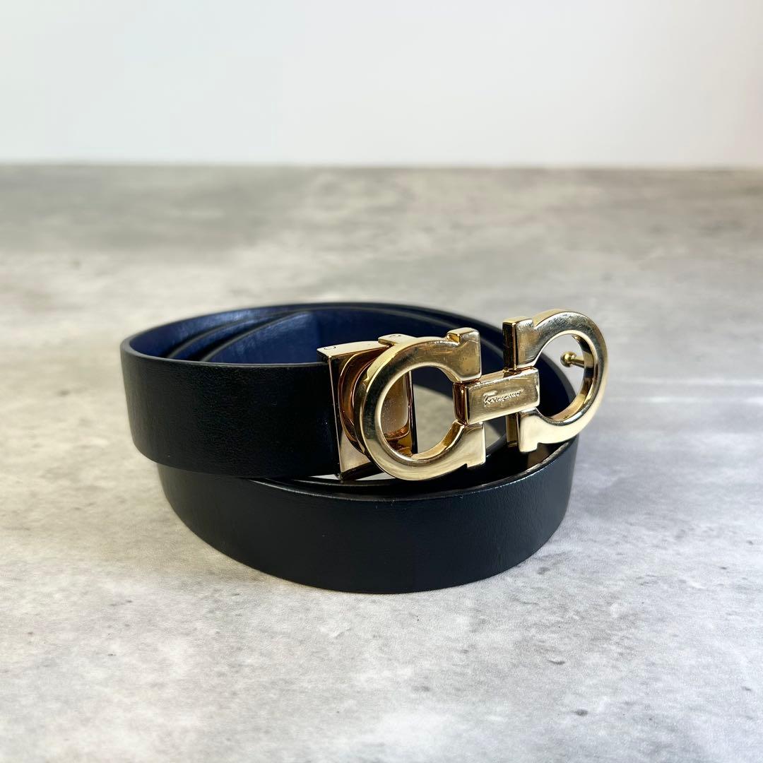 【極美品】フェラガモ ベルト ダブルガンチーニ リバーシブル ゴールド金具