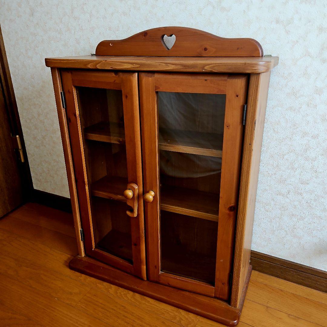 昭和アンティーク品　木製ガラス扉キャビネット 3段