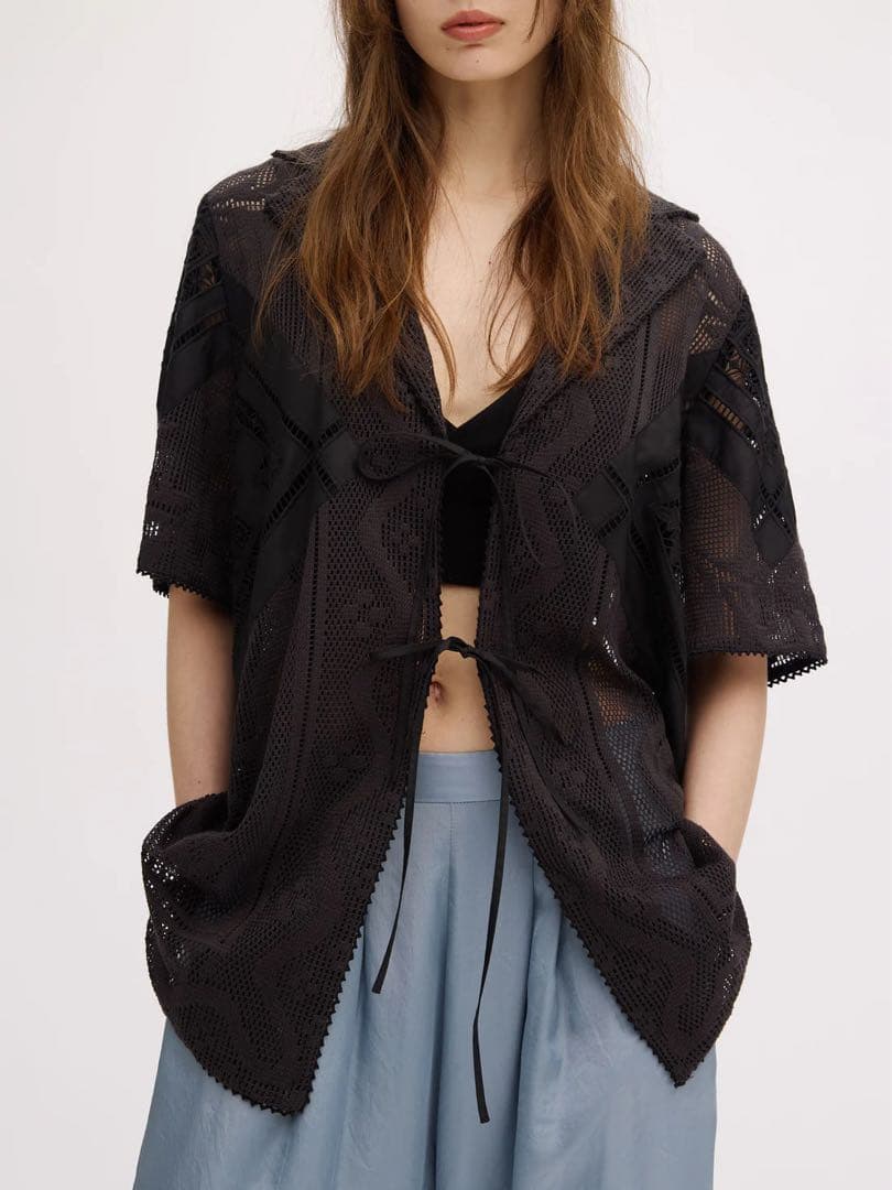 トップス LACE COMBI HALF SLEEVE JACKET SHIRT