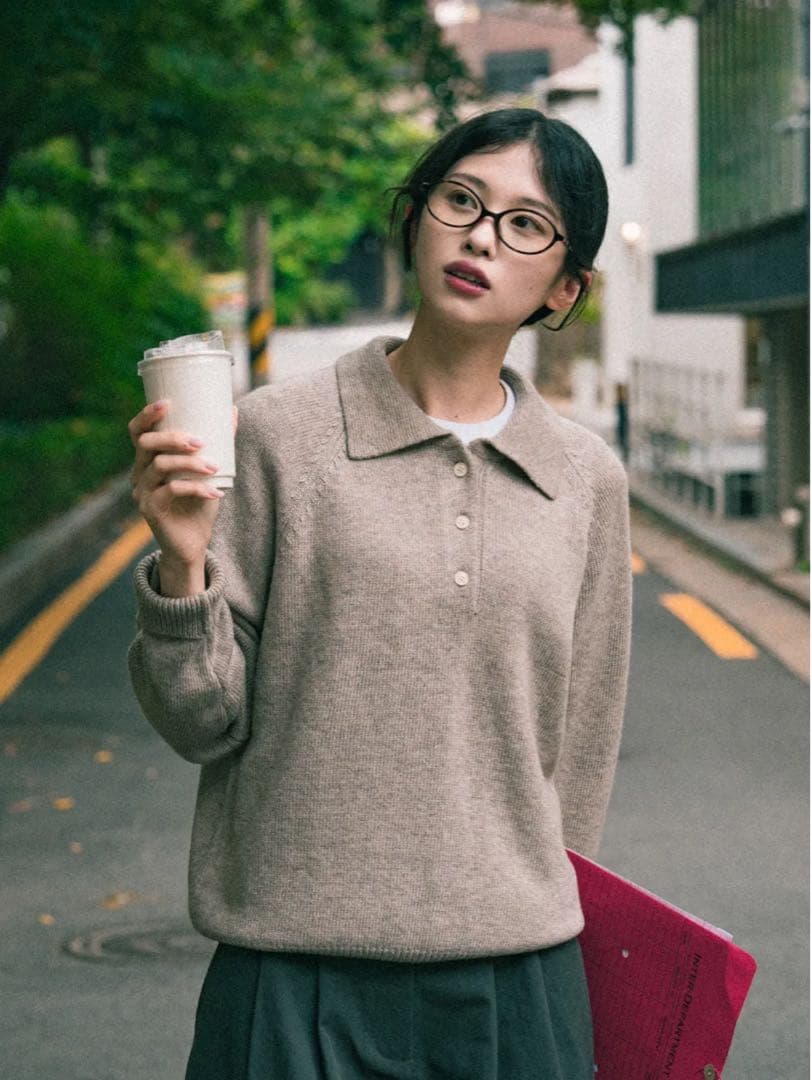 havehad ヤクウール襟ニット ベージュ A2