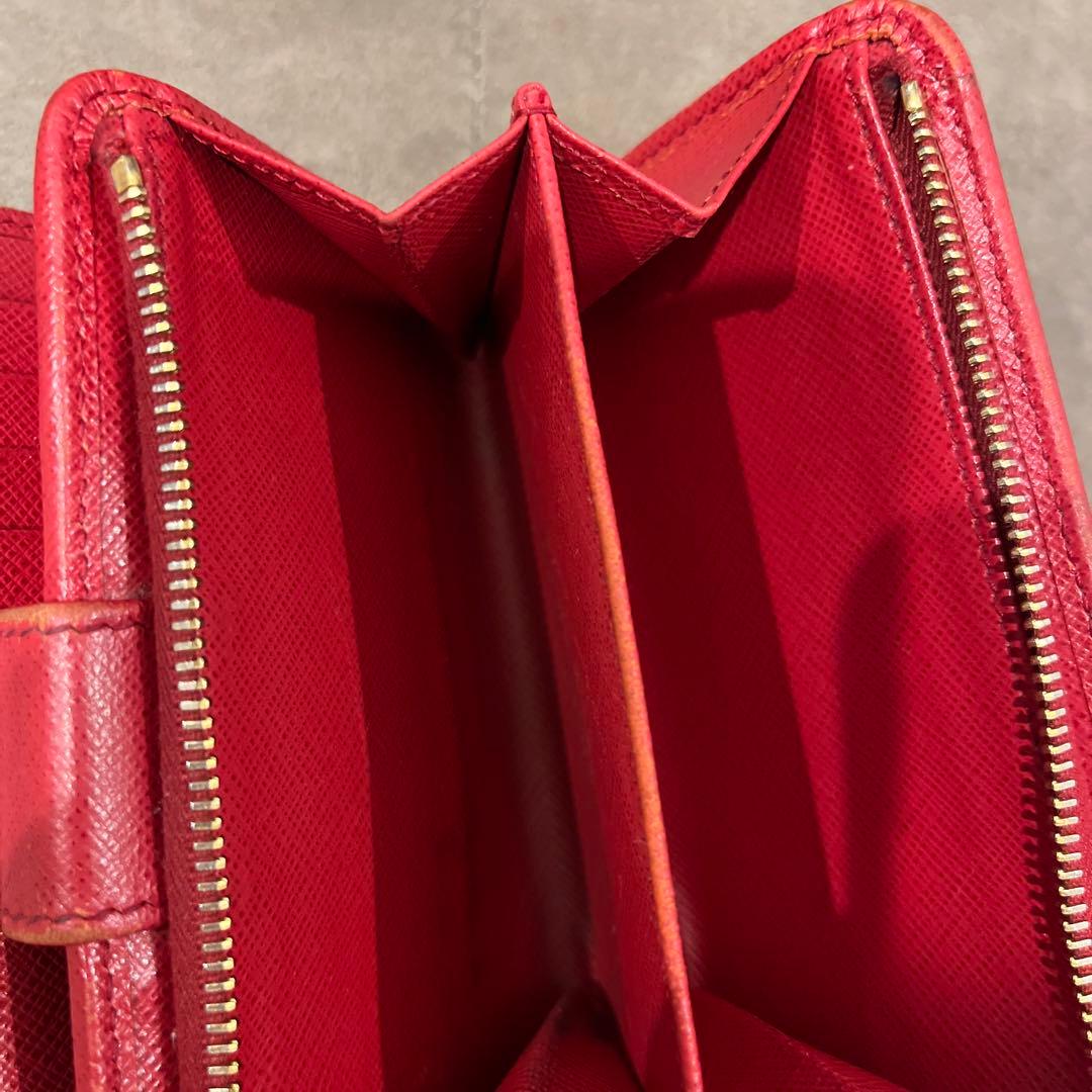 PRADA サフィアーノレザー L字ファスナー 二つ折り財布 レッド
