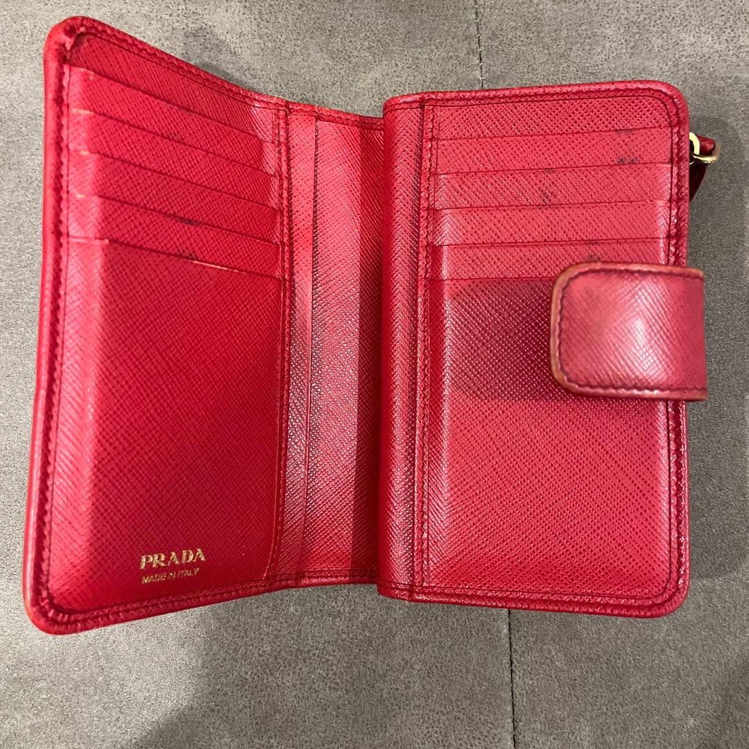 PRADA サフィアーノレザー L字ファスナー 二つ折り財布 レッド