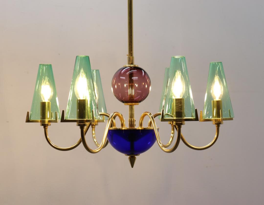 イタリア ヴィンテージ ムラーノガラス 6灯 シャンデリア ペンダントライト