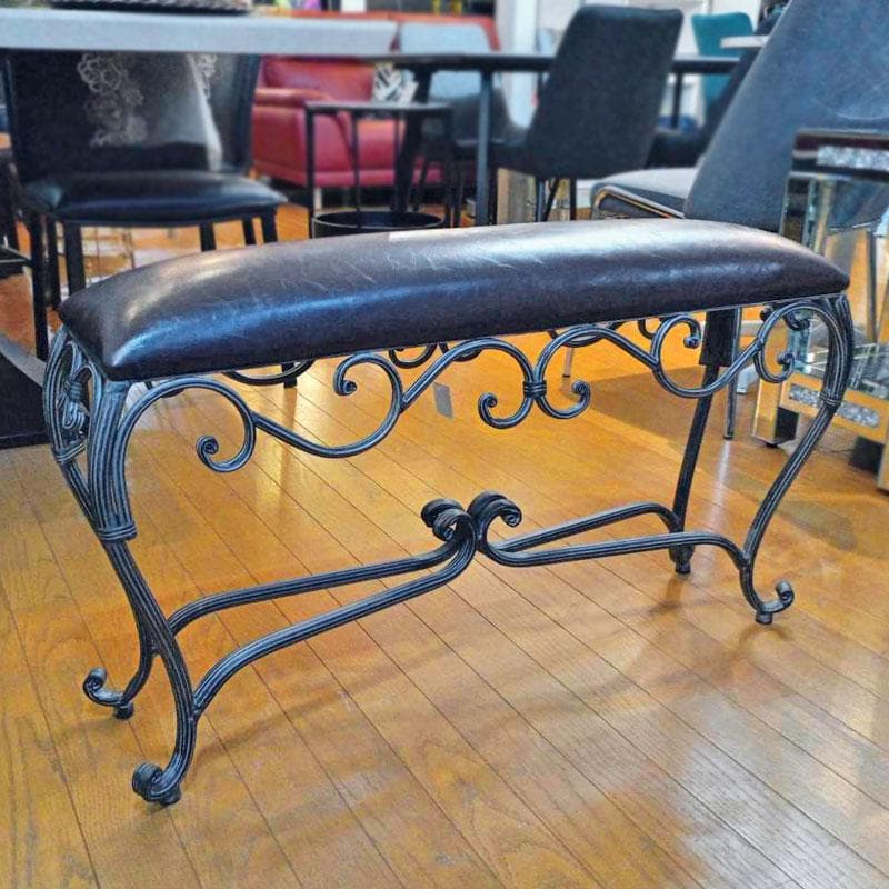 スツール アイアン製 合皮レザー 曲線デザイン ロートアイアン 638-450