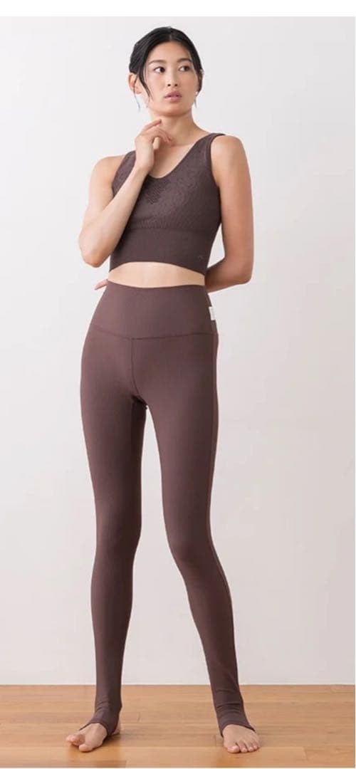 SUKALA⭐︎リブトレンカレギンス Mサイズ ブラウン 足首オープン