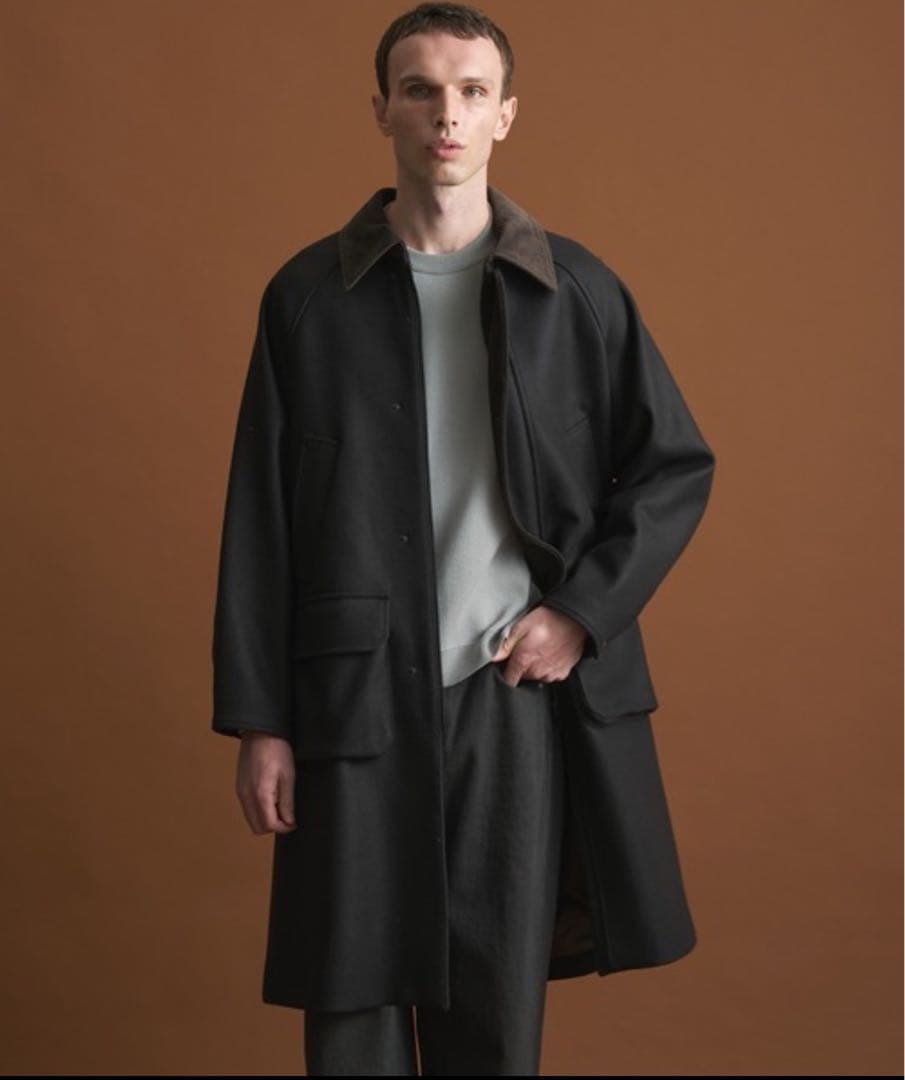 PUBLIC TOKYOコート Super140s メルトンハンティング カーキ