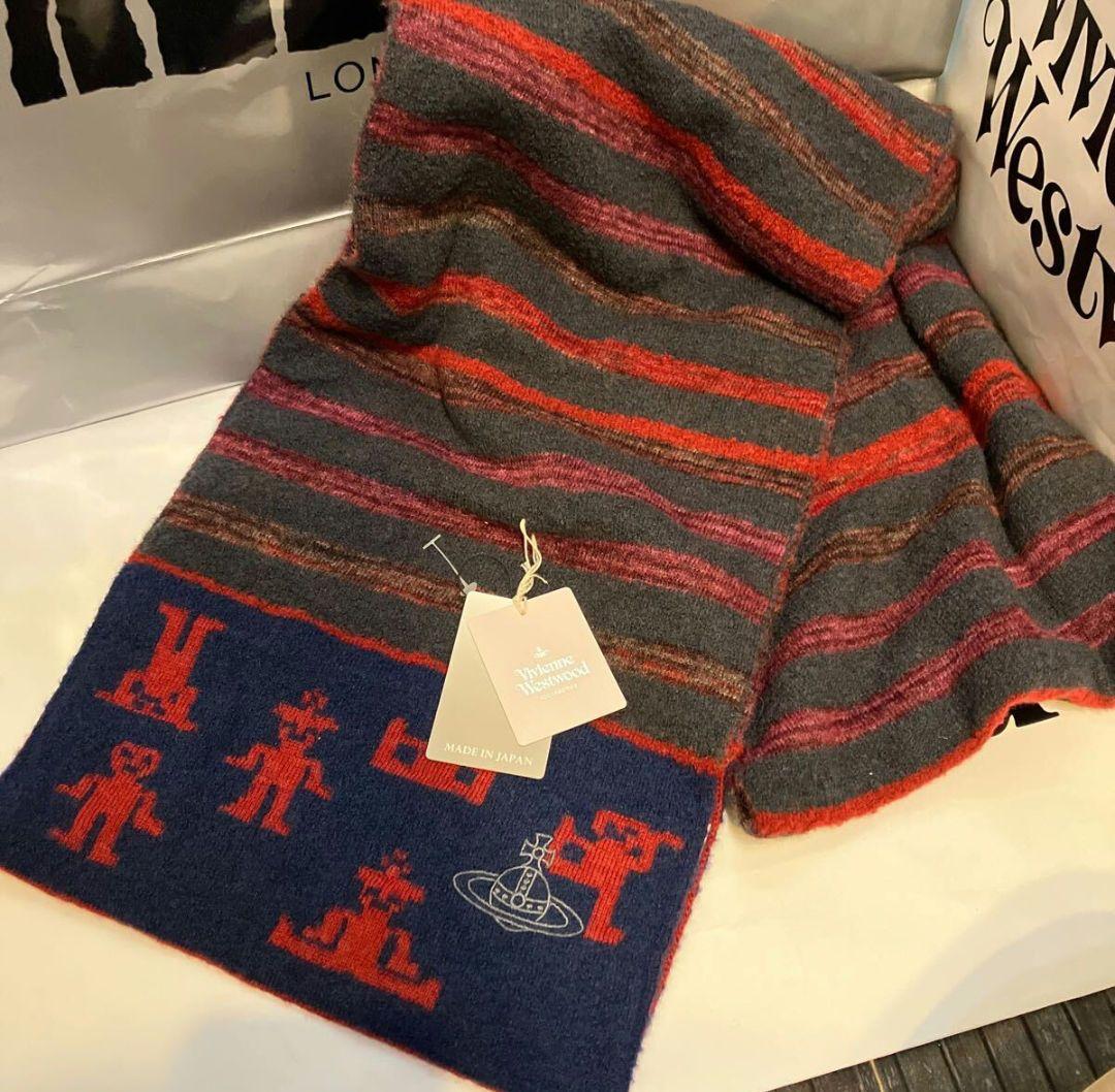 Vivienne Westwood マフラー ウールアクリルナイロン 緑赤×紺