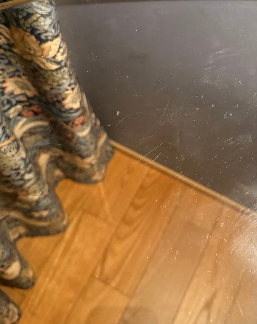 円形ダイニングテーブル ガラス天板 木製脚