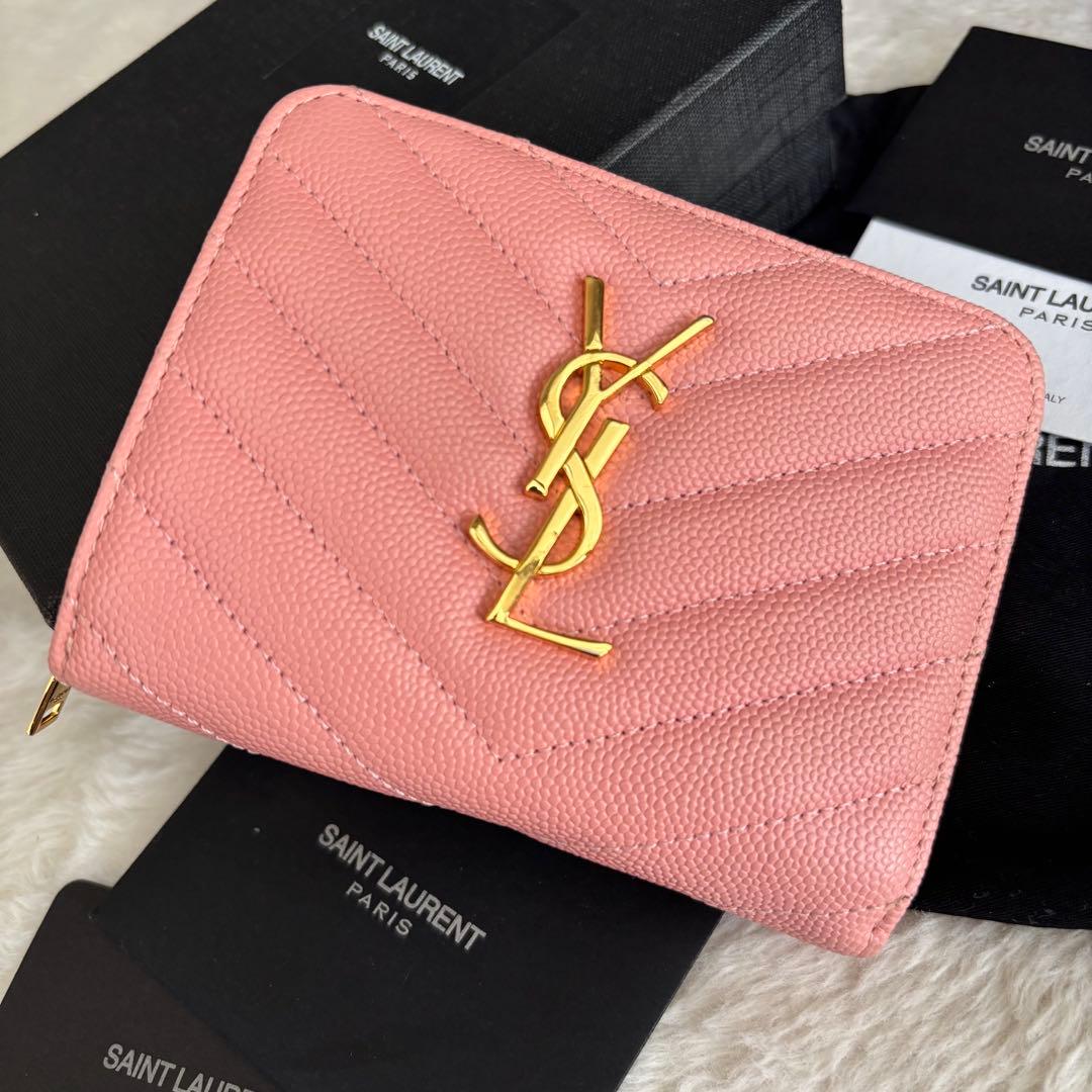 イヴサンローラン YSL 財布 コンパクト ピンク系 レディース