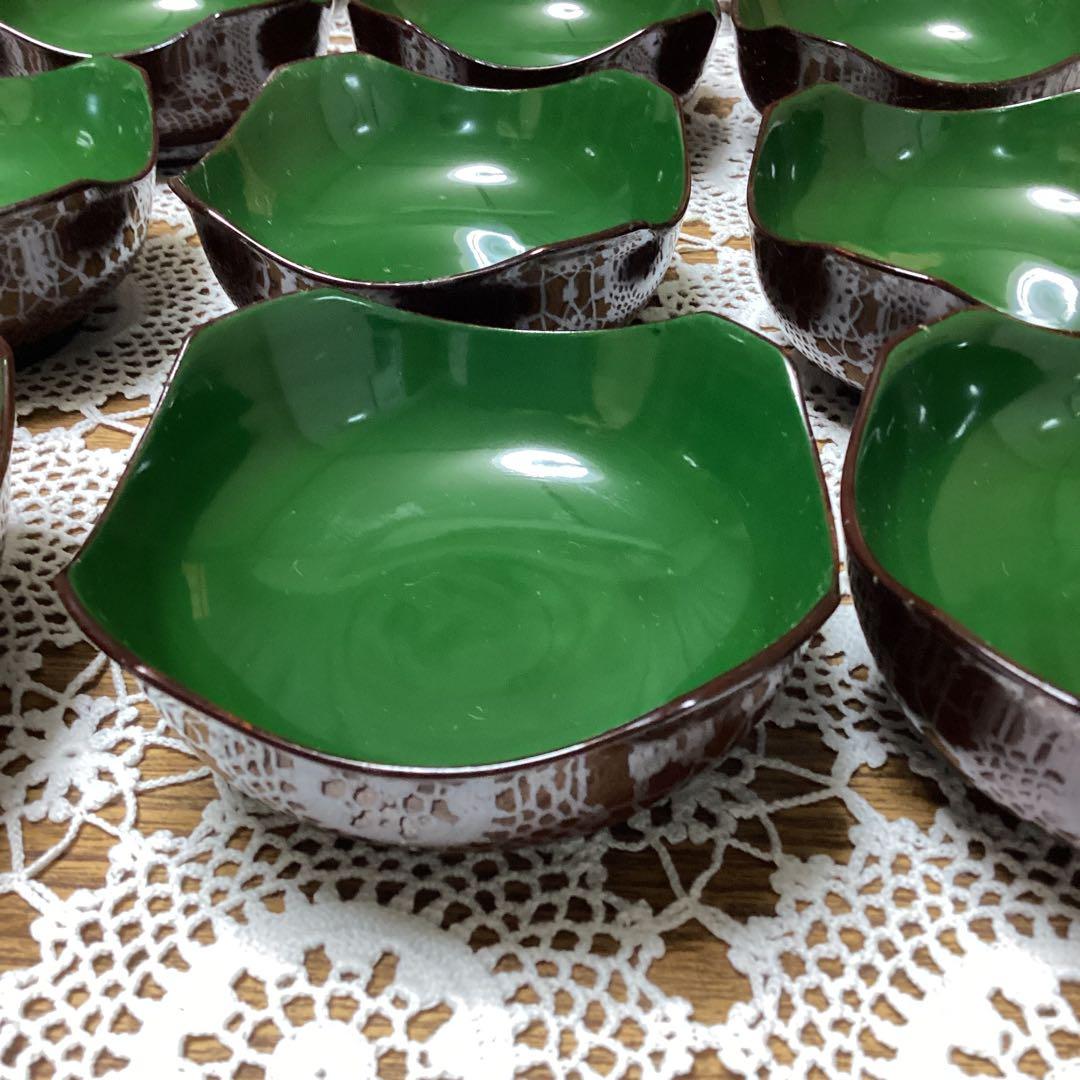 k24 輪島塗　小鉢20入　　緑色と茶色の漆器