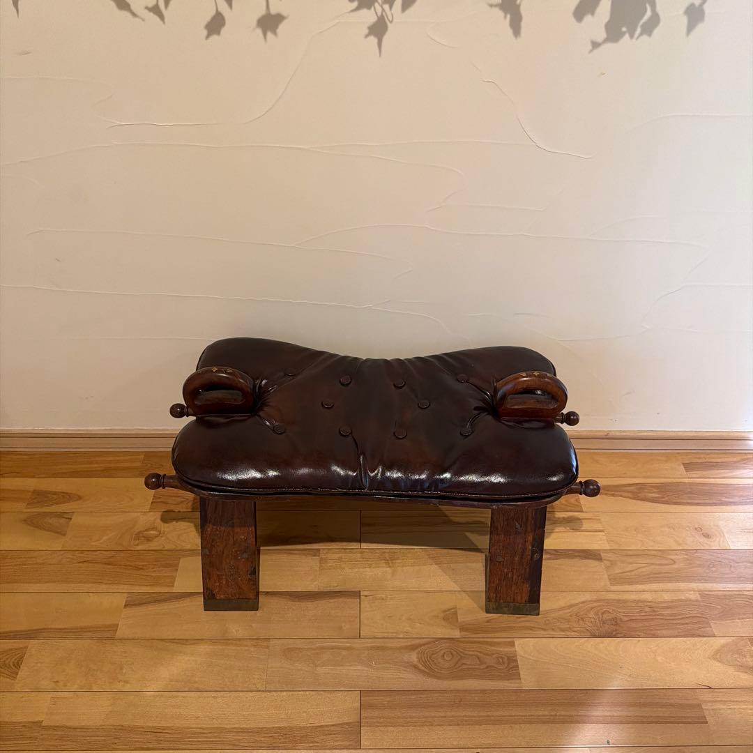 ダークブラウン レザー オットマン　ベルギー製