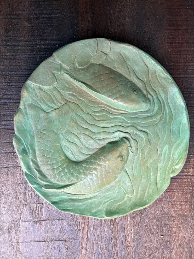 【美品】青銅　銅器　飾り皿　中国 鯉　銅製　工芸品　美術品 オブジェ　置物