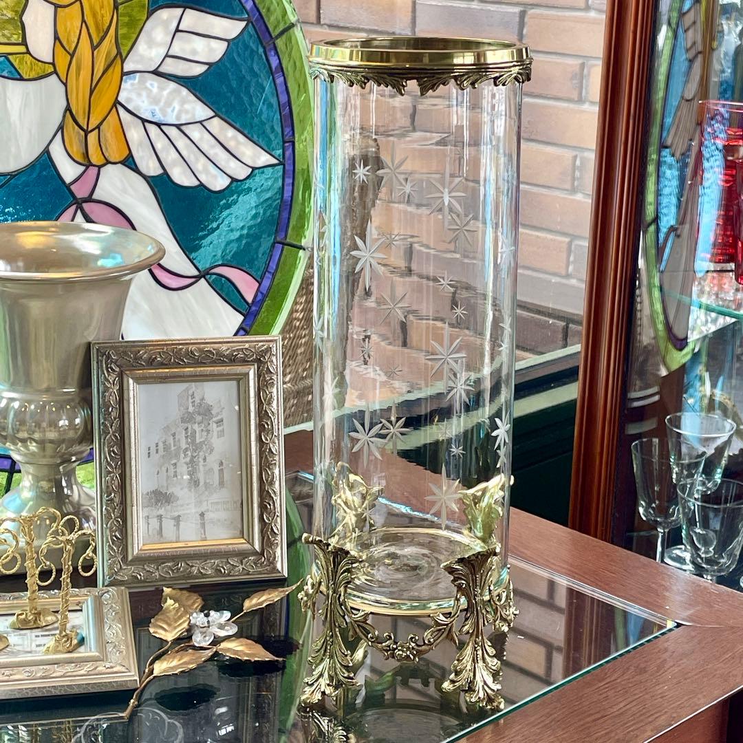 r209r124 上質なクラシックデザイン 装飾ガラスとブラスのインテリア 花瓶