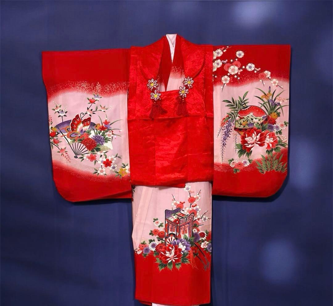 七五三　３歳被布着物　女の子　三歳用　正絹　振袖　長襦袢　被布　セット　宮参り