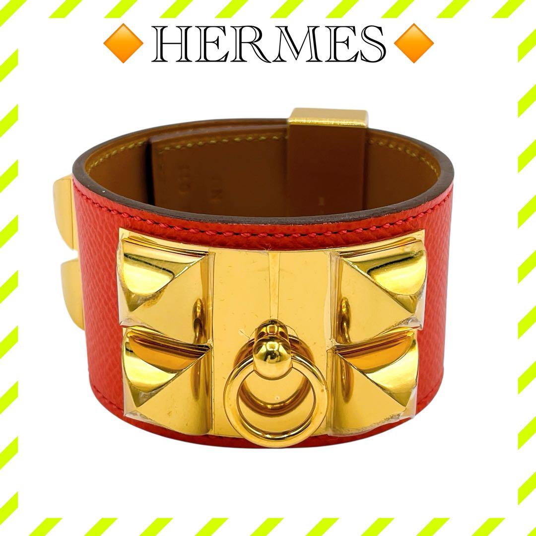 美品 エルメス コリエドシアン ブレスレット 赤 レッド ゴールド レディース