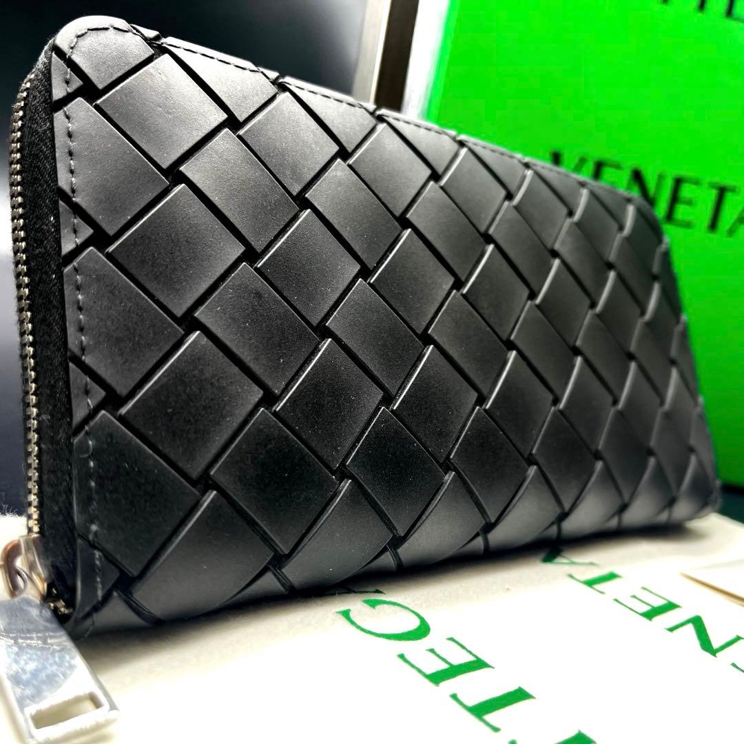 付属品有極美品✨ボッテガ 長財布 ラウンドファスナー ラバー イントレチャート黒