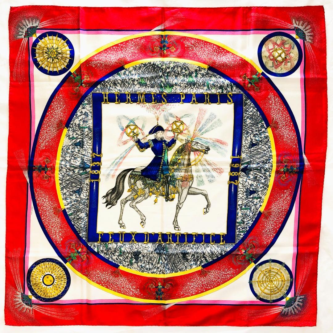 HERMES エルメス カレ90 技巧の火 スカーフ レッド系 タグあり